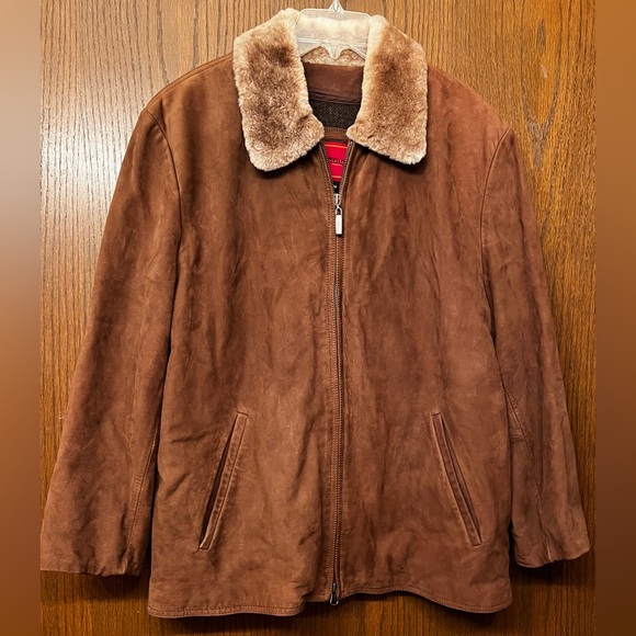 EUC Cole Haan Brown Suede Bomber Jacket/Car Coat Zip out Wool Liner